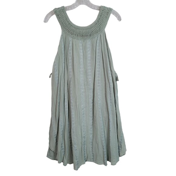 Free People Size L Dress Boho Gauze Flowy Layers Pullover Beachy Crochet Green - Picture 2 of 12